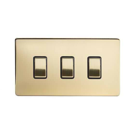 Soho Lighting Brushed Brass 3 Gang Switch With 1 Intermediate (2 x 2 Way Swich with 1 Intermediate) Bk Ins Screwless