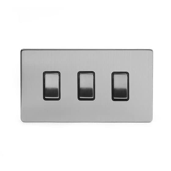 Soho Lighting Brushed Chrome 3 Gang Switch With 1 Intermediate (2 x 2 Way Swich with 1 Intermediate) Bk Ins Screwless