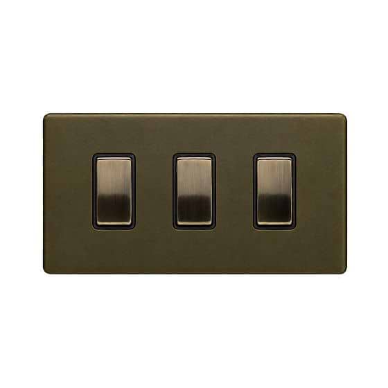 Soho Lighting Bronze  3 Gang Switch With 1 Intermediate (2 x 2 Way Switch with 1 Intermediate) Screwless 