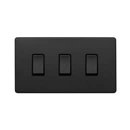 Soho Lighting Matt Black 3 Gang Switch With 1 Intermediate (2 x 2 Way Switch with 1 Intermediate) Bk Ins Screwless