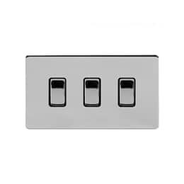 Soho Lighting Polished Chrome 3 Gang Switch With 1 Intermediate (2 x 2 Way Swich with 1 Intermediate) Bk Ins Screwless