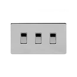 Soho Lighting Polished Chrome 3 Gang Switch With 1 Intermediate (2 x 2 Way Swich with 1 Intermediate) Wht Ins Screwless