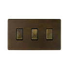 Soho Lighting Vintage Brass 3 Gang Switch With 1 Intermediate (2 x 2 Way Switch with 1 Intermediate)