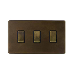 Soho Lighting Vintage Brass 3 Gang Switch With 1 Intermediate (2 x 2 Way Switch with 1 Intermediate)