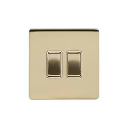 Soho Lighting Brushed Brass 2 Gang Switch With 1 Intermediate Wht Ins Screwless