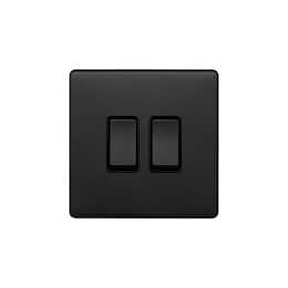 Soho Lighting Matt Black 2 Gang Switch with 1x Intermediate Switch & 10A 2 Way Switch Black Insert Screwless