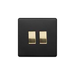 Soho Lighting Matt Black & Brushed Brass 2 Gang Switch with 1x Intermediate Switch & 10A 2 Way Switch Black Insert Screwless