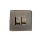 Soho Lighting Antique Brass 2 Gang Retractive Switch Blk Ins Screwless