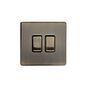 Soho Lighting Antique Brass 2 Gang Retractive Switch Blk Ins Screwless