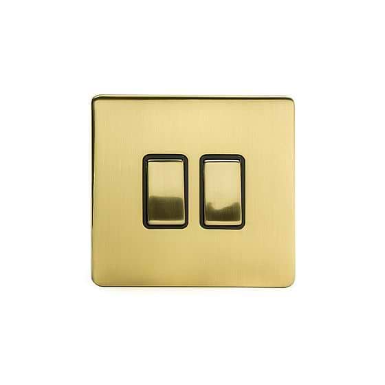 Soho Lighting Brushed Brass 2 Gang Retractive Switch Blk Ins Screwless