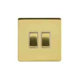Soho Lighting Brushed Brass 2 Gang Retractive Switch Wht Ins Screwless