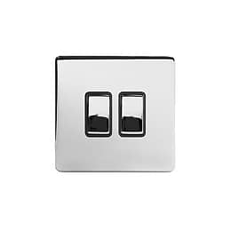 Soho Lighting Polished Chrome 2 Gang Retractive Switch Blk Ins Screwless