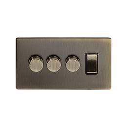 Soho Lighting Antique Brass 4 Gang Switch with 3 Dimmers (3x150W LED Dimmer 1x20A Switch)