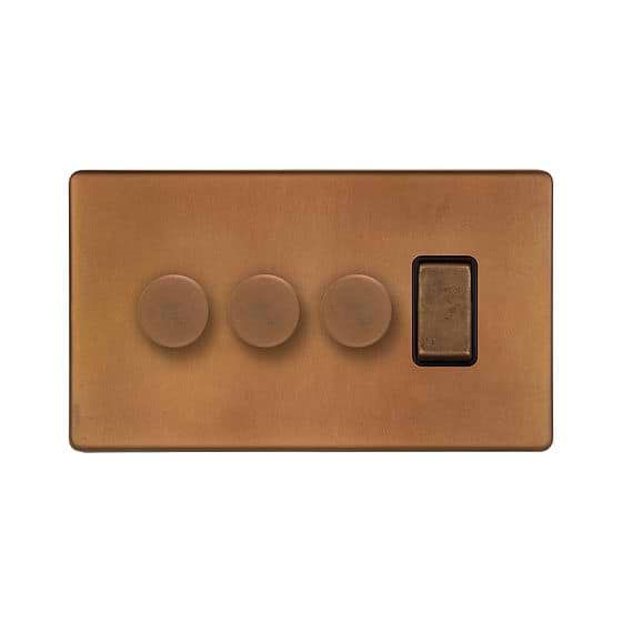 Soho Lighting Antique Copper 4 Gang Switch with 3 Dimmers (3 x 2-Way intelligent Dimmer & 1 x 2-Way Switch)
