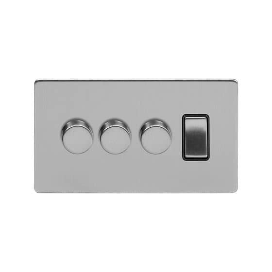 Soho Lighting Brushed Chrome 4 Gang Switch with 3 Dimmers (3x150W LED Dimmer 1x20A Switch)