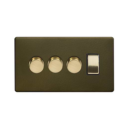 Soho Lighting Bronze with Brushed Brass 4 Gang Switch with 3 Dimmers (3x150W LED Dimmer 1x20A Switch) 
