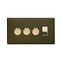 Soho Lighting Bronze with Brushed Brass 4 Gang Switch with 3 Dimmers (3x150W LED Dimmer 1x20A Switch) 