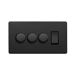 Soho Lighting Matt Black 4 Gang Switch with 3 Dimmers (3 x 2-Way intelligent Dimmer & 1 x 2-Way Switch)