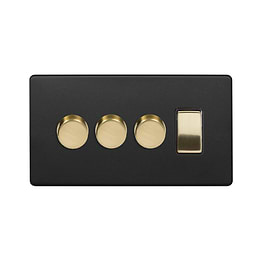 Soho Lighting Matt Black & Brushed Brass 4 Gang Switch with 3 Dimmers (3 x 2-Way intelligent Dimmer & 1 x 2-Way Switch)