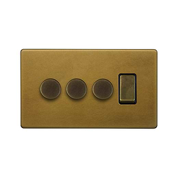 Soho Lighting Old Brass 4 Gang Switch with 3 Dimmers (3 x 2-Way intelligent Dimmer & 1 x 2-Way Switch)