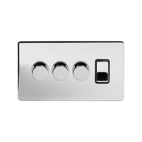 Soho Lighting Polished Chrome 4 Gang Switch with 3 Dimmers (3x150W LED Dimmer 1x20A Switch)