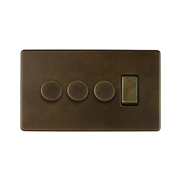 Soho Lighting Vintage Brass 4 Gang Switch with 3 Dimmers (3 x 2-Way intelligent Dimmer & 1 x 2-Way Switch)
