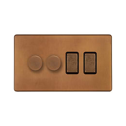 Soho Lighting Antique Copper 4 Gang Switch with 2 Dimmers (2 x 2-Way intelligent Dimmer & 2 x 2-Way Switch)