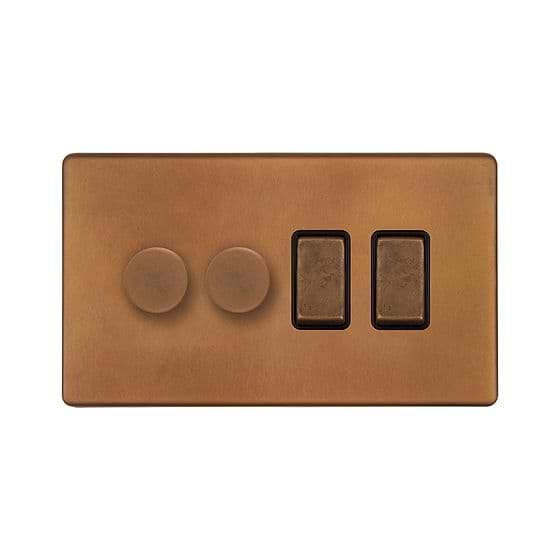 Soho Lighting Antique Copper 4 Gang Switch with 2 Dimmers (2 x 2-Way intelligent Dimmer & 2 x 2-Way Switch)