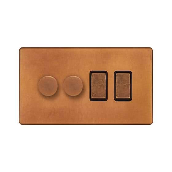 Soho Lighting Antique Copper 4 Gang Dimmer and Rocker Switch Combo (2 x 2-Way intelligent Dimmer & 2 x 2-Way Switch)