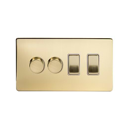 Soho Lighting Brushed Brass 4 Gang Switch with 2 Dimmers (2 x 2-Way intelligent Dimmer & 2 x 2-Way Switch)
