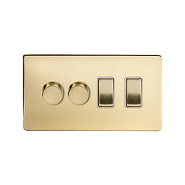 Soho Lighting Brushed Brass 4 Gang Dimmer and Rocker Switch Combo (2 x 2-Way intelligent Dimmer & 2 x 2-Way Switch)