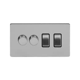 Soho Lighting Brushed Chrome 4 Gang Switch with 2 Dimmers (2x150W LED Dimmer 2x20A Switch)