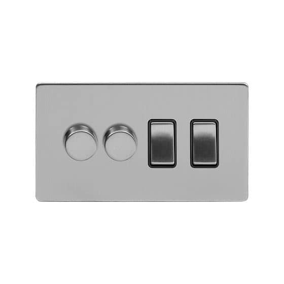 Soho Lighting Brushed Chrome 4 Gang Switch with 2 Dimmers (2x150W LED Dimmer 2x20A Switch)