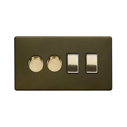 Soho Lighting Bronze with Brushed Brass 4 Gang Switch with 2 Dimmers (2x150W LED Dimmer 2x20A Switch) 