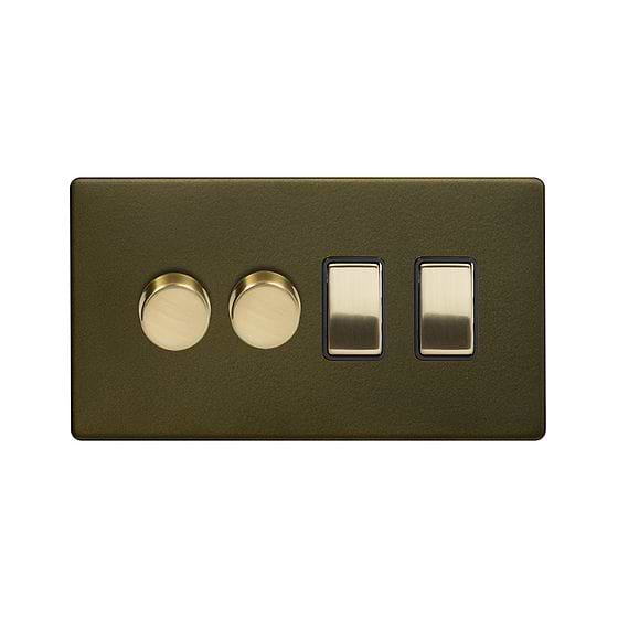 Soho Lighting Bronze with Brushed Brass 4 Gang Switch with 2 Dimmers (2x150W LED Dimmer 2x20A Switch) 