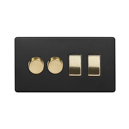 Matt Black and Brass Dimmer Rocker Combo Switch