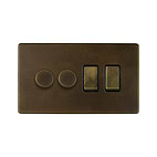 Soho Lighting Vintage Brass 4 Gang Switch with 2 Dimmers (2 x 2-Way intelligent Dimmer & 2 x 2-Way Switch)