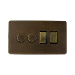 Soho Lighting Vintage Brass 4 Gang Switch with 2 Dimmers (2 x 2-Way intelligent Dimmer & 2 x 2-Way Switch)