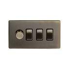 Soho Lighting Antique Brass 4 Gang Switch with 1 Dimmer (1x150W LED Dimmer 3x20A Switch)