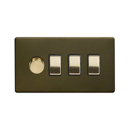 Soho Lighting Bronze with Brushed Brass 4 Gang Switch with 1 Dimmer (1x150W LED Dimmer 3x20A Switch) 