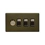 Soho Lighting Bronze 4 Gang Switch with 1 Dimmer (1 x 2-Way intelligent Dimmer & 3 x 2-Way Switch)