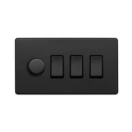 Soho Lighting Matt Black 4 Gang Switch with 1 Dimmer (1 x 2-Way Intelligent Dimmer & 3 x 2-Way Switch)