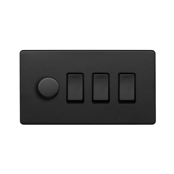 Soho Lighting Matt Black 4 Gang Switch with 1 Dimmer (1 x 2-Way Intelligent Dimmer & 3 x 2-Way Switch)
