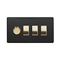 Soho Lighting Matt Black & Brushed Brass 4 Gang Switch with 1 Dimmer (1 x 2-Way Intelligent Dimmer & 3 x 2-Way Switch)