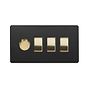 Soho Lighting Matt Black & Brushed Brass 4 Gang Dimmer and Rocker Switch Combo (1 x 2 -Way Intelligent Dimmer & 3 x 2-Way Switch)