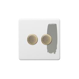 Soho Lighting Primed Paintable 2 Gang 2 -Way Intelligent Dimmer 150W LED (300w Halogen/Incandescent) with Antique Brass Switch