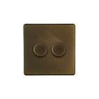 Soho Lighting Vintage Brass 2 Gang 2 -Way Intelligent Dimmer 150W LED (300W Halogen/Incandescent)