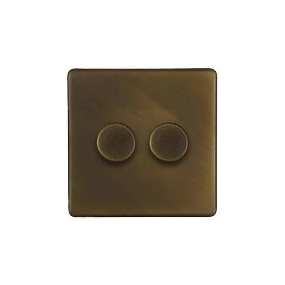 Soho Lighting Vintage Brass 2 Gang Intelligent Trailing Dimmer Switch 150W LED (300w Halogen/Incandescent)