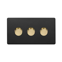 Soho Lighting Matt Black & Brushed Brass 3 Gang 2-Way Intelligent Dimmer 150W LED (300W Halogen/Incandescent)