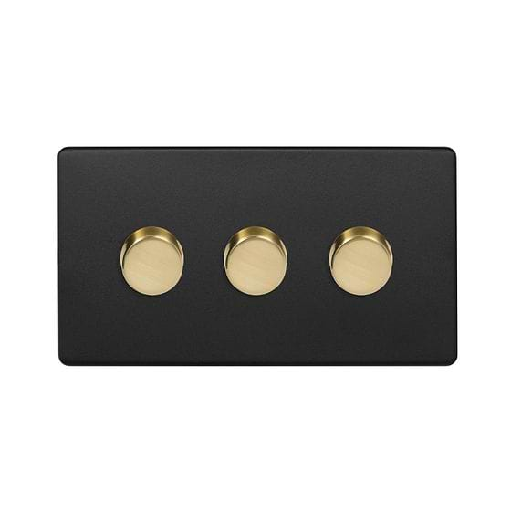 Soho Lighting Matt Black & Brushed Brass 3 Gang Intelligent Trailing Dimmer Screwless 150W LED (300w Halogen/Incandescent)